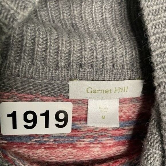 NWOT Garnet Hill Wool Blend Highland Turtleneck Sweater Women Size M Gray/Pink - Picture 2 of 10